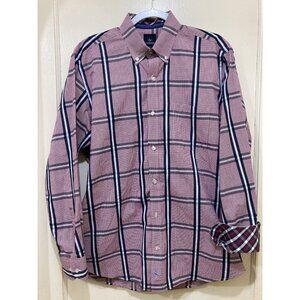 TailorByrd Collection Shirt Mens L Button Gingham Red Plaid Contrast Flip‎ Cuff